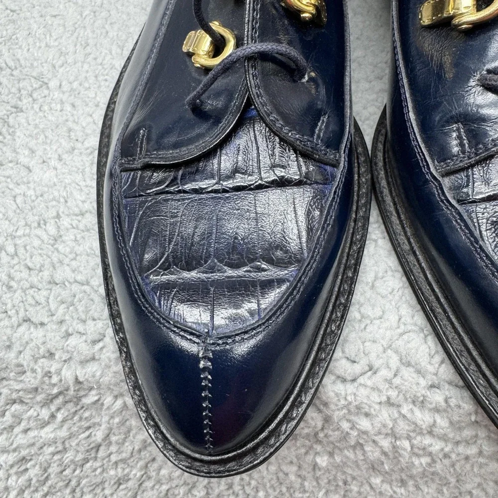 David Eden Alba Boots Mens Size 8.5 Blue Crocodile‎ Buckle Strap Chukka Italy